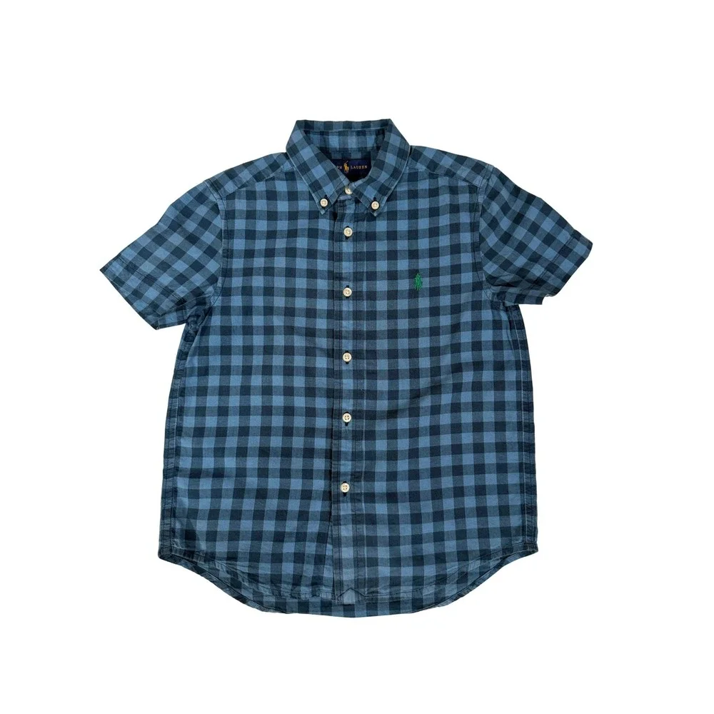Kids Ralph Lauren Blue Gingham Plaid Button Down Shirt Size 6 Cotton‎